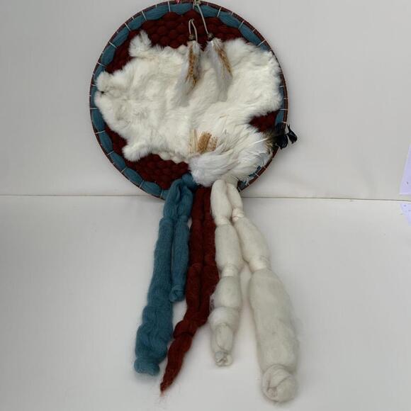 Large Dream Catcher Mandela Wool,Rabbit Fur,, Feathers 40" LONG - Picture 4 of 7